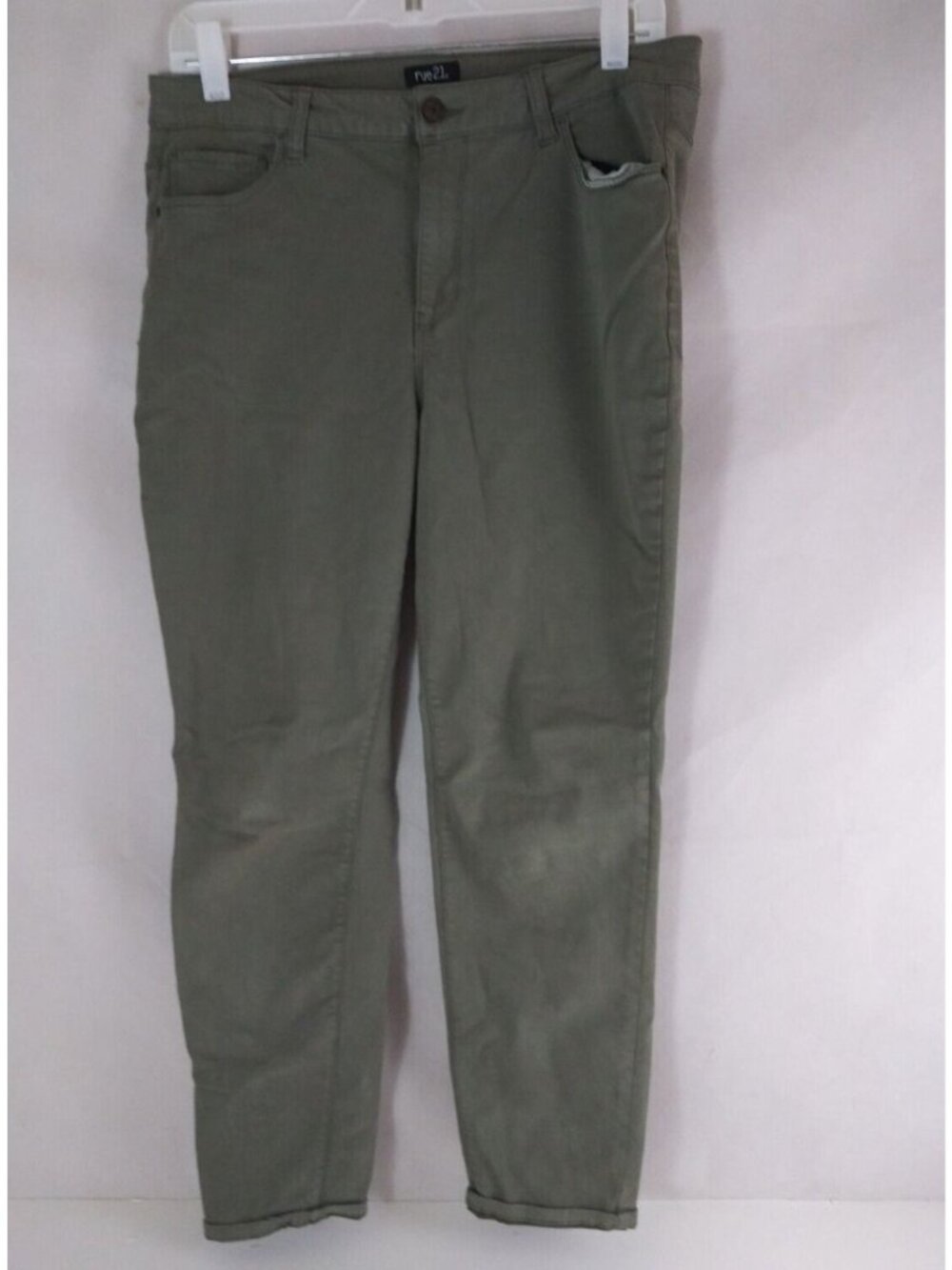 Rue 21 Women's Olive Green Straight Leg Stretch Jeans Size 16 Short Inseam 25"